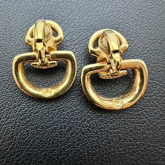 Signed Swarovski Golt tone Pave Crystal Set Door Knocker Clip on Earrings - Picture 4 of 6